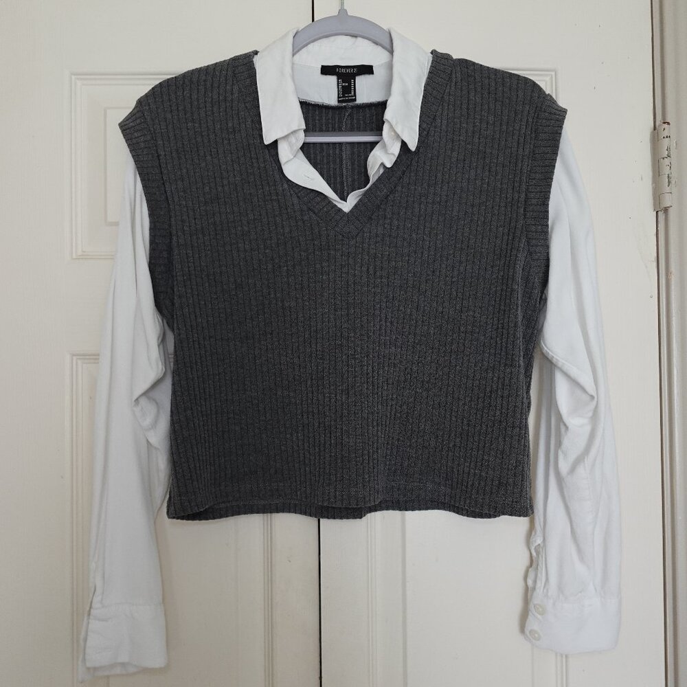 collared illusion grey and white crop top